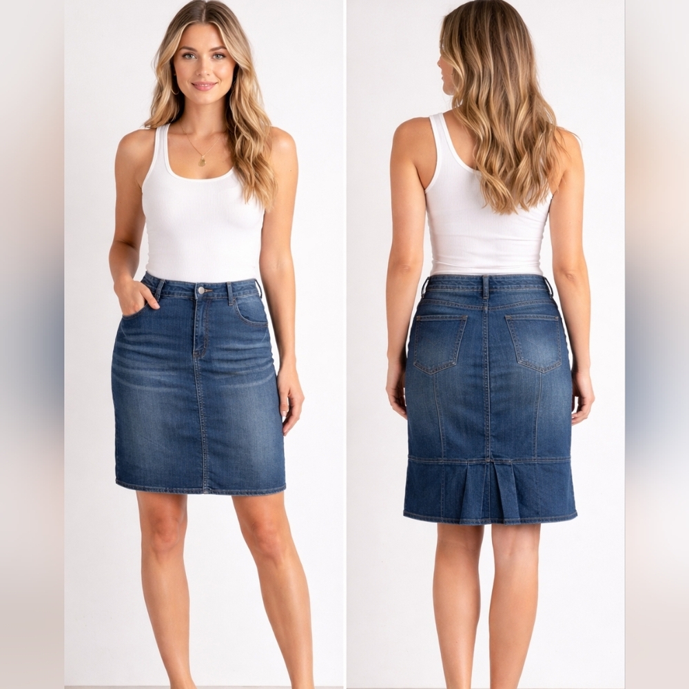 Pilcro Denim Skirt Women Size 28 Blue Stretch Knee Length Pencil Skirt